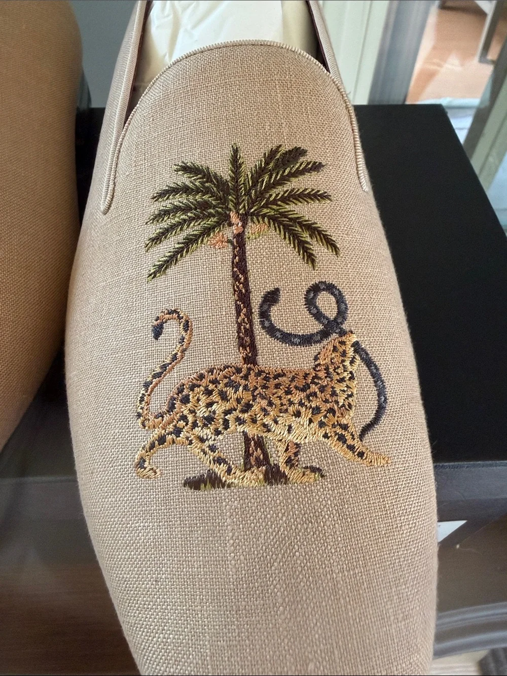 Men’s Ralph Lauren Purple Label Embroidered Alonzo Palm Jaguar Shoes NIB Linen
